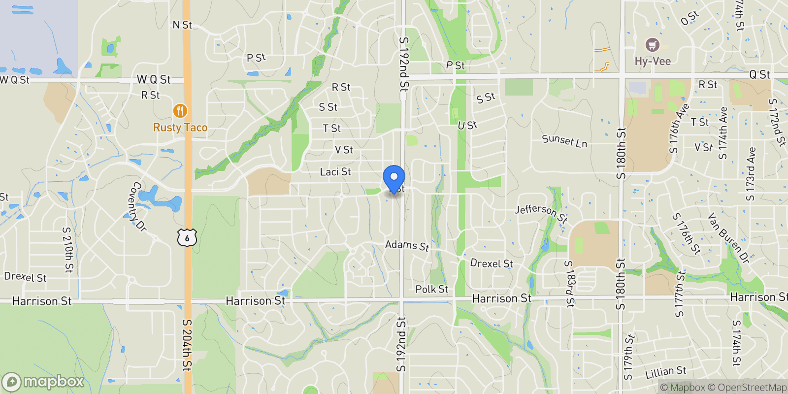 Map showing 6011 S 193rd Street, Omaha, NE 68135, Omaha, Nebraska, United States.
