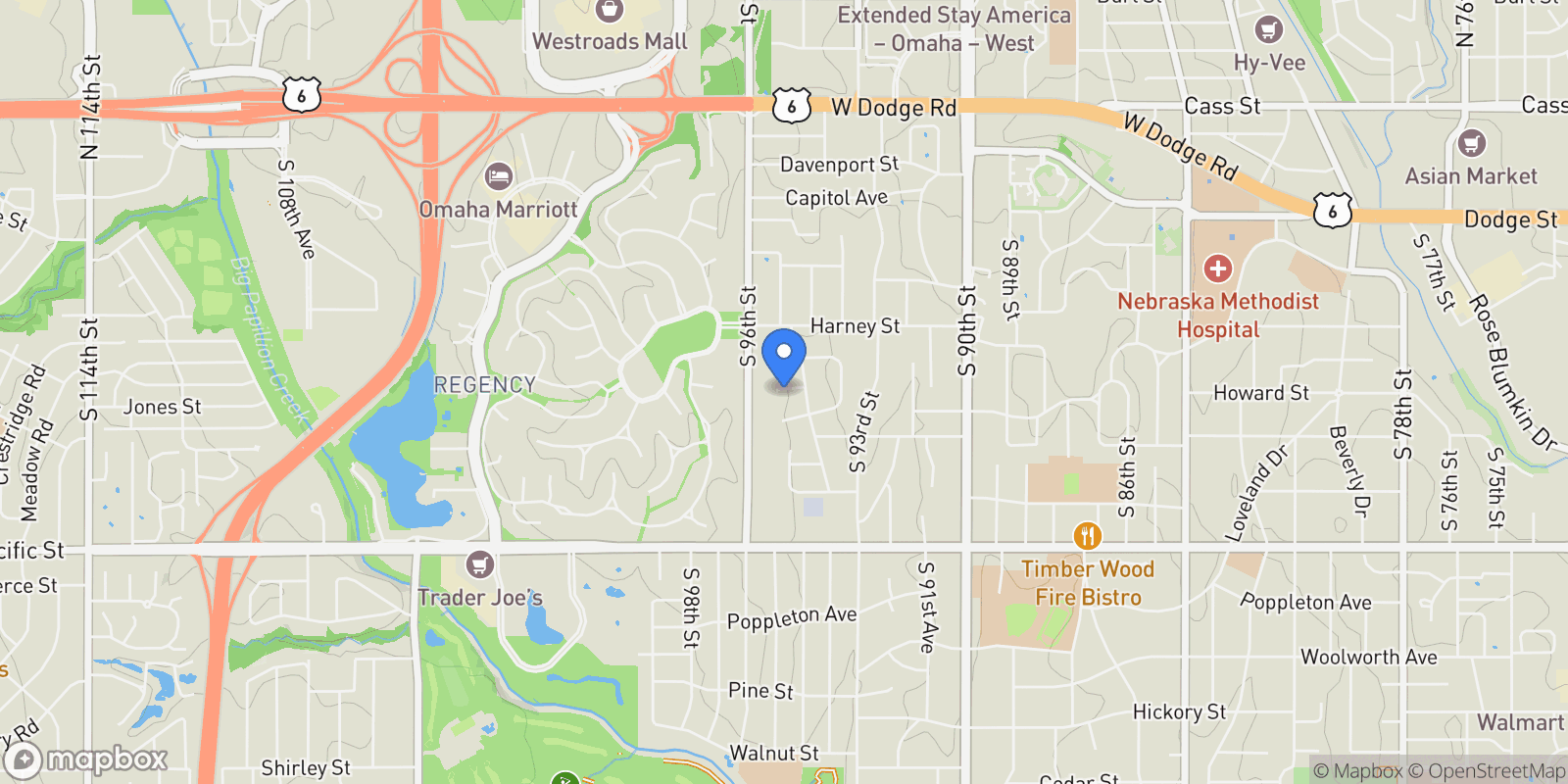 Map showing 9465 Jackson Circle, Omaha, NE 68114, Omaha, Nebraska, United States.