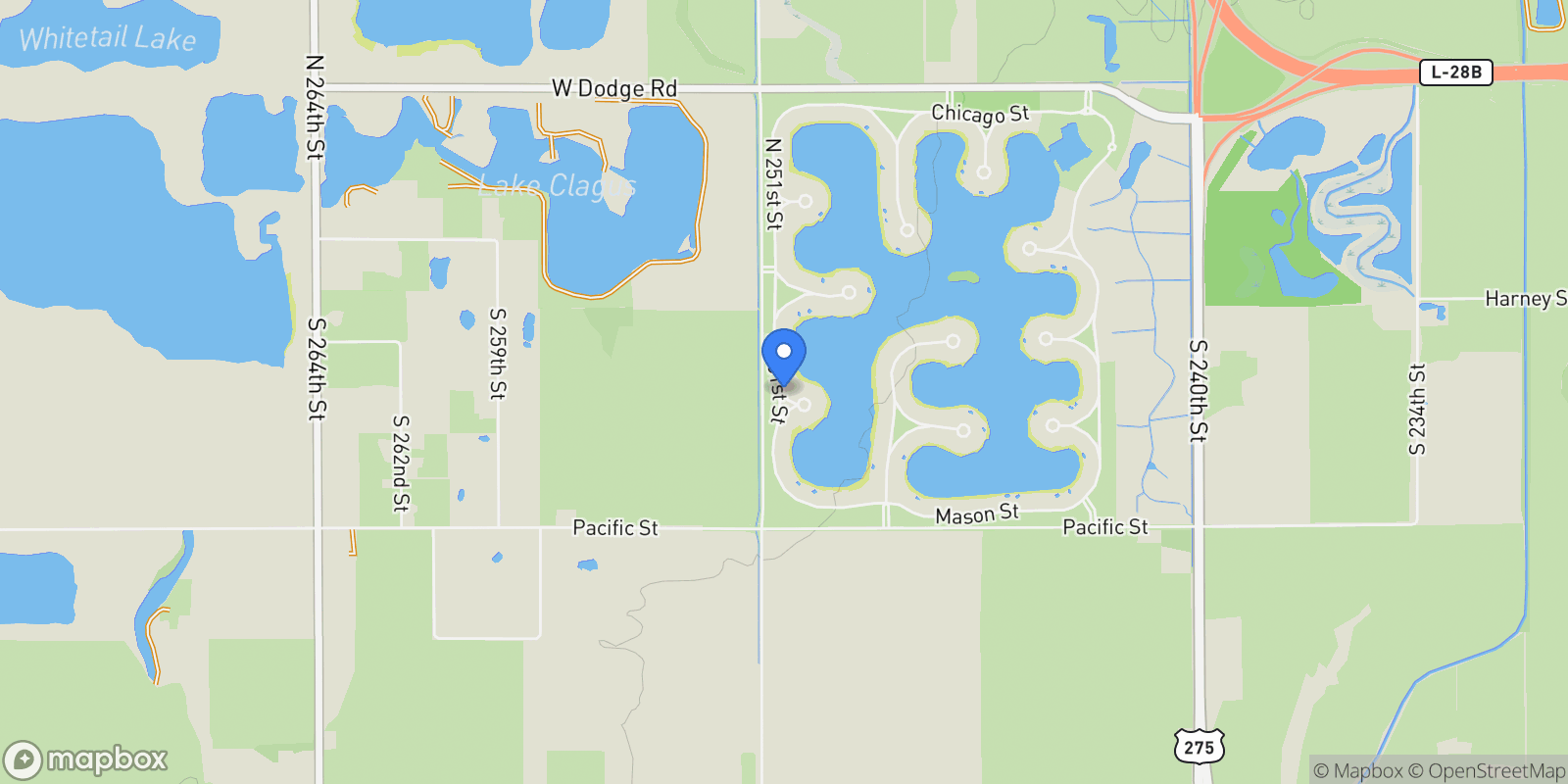 Map showing 25016 Emile Circle, Waterloo, NE 68069, Waterloo, Nebraska, United States.
