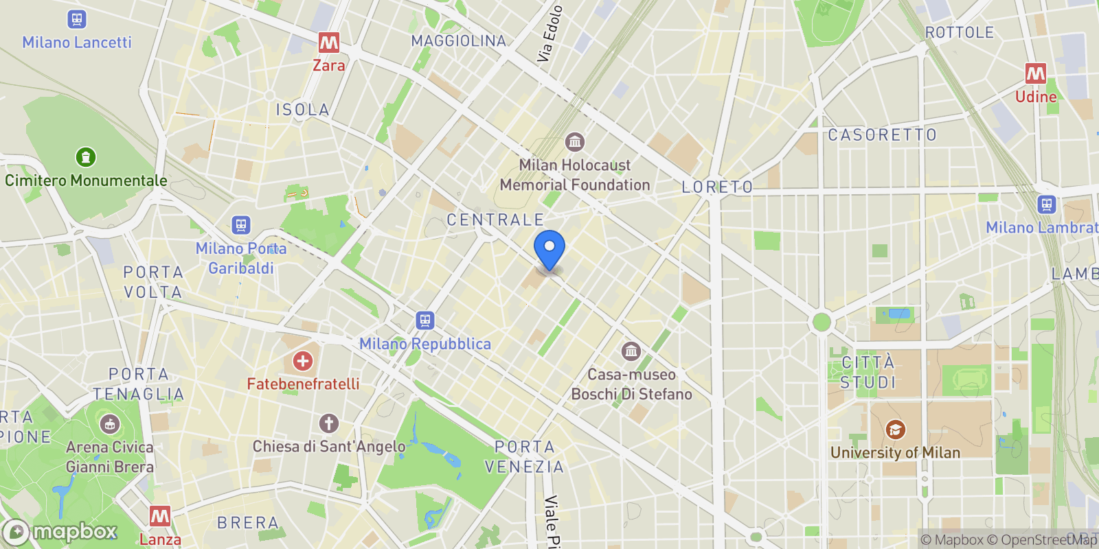 Map showing Via Luigi Settembrini 6, Milan, Lombardy, Italy.