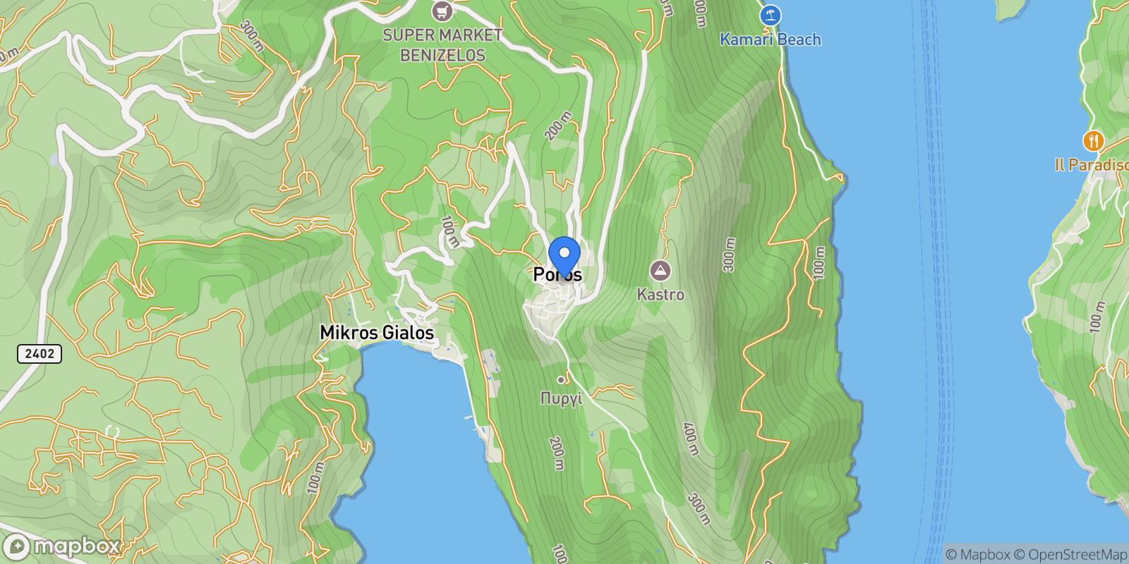 Map showing Poros 311 00, Greece, Porou, Ellomenos, Greece.