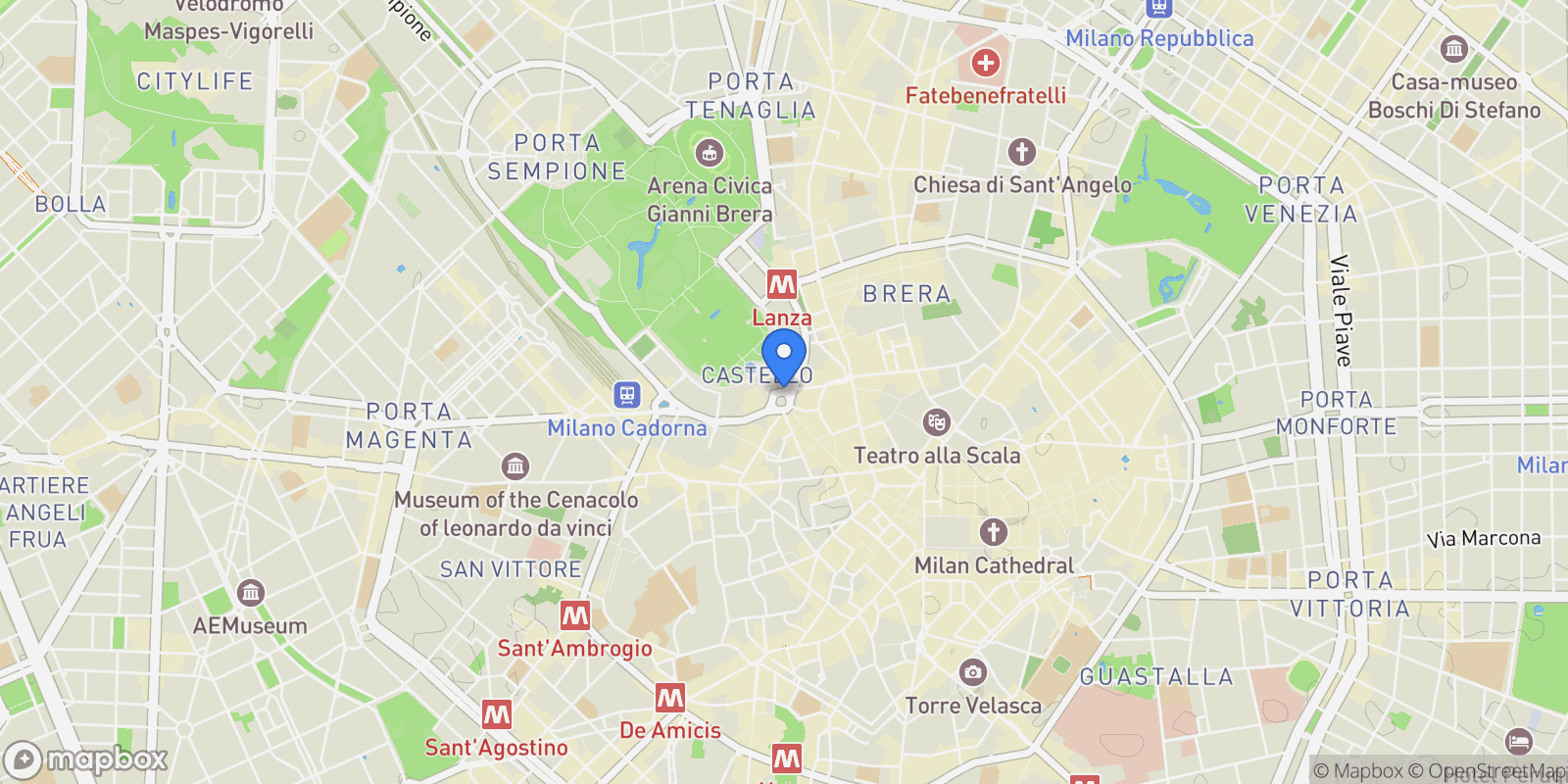 Map showing Milan, Lombardy, Italy.