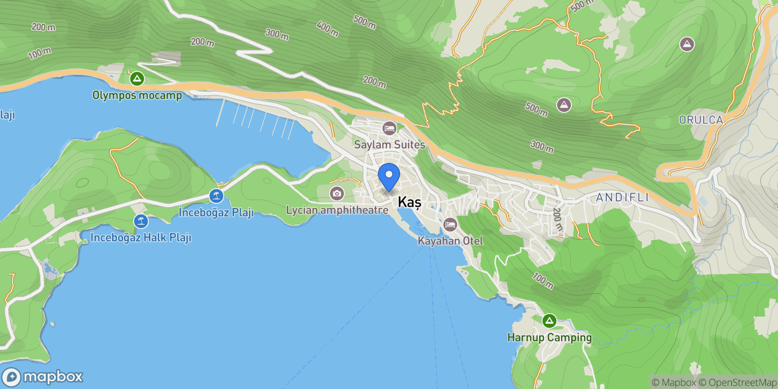 Map showing Kalkan, Kaş, Antalya, Kaş, Antalya, Turkey.