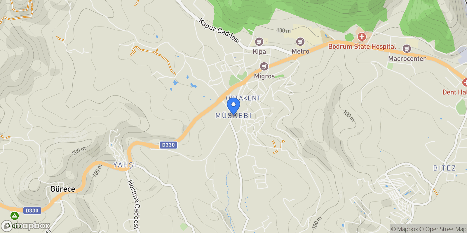 Map showing Ortakentyahşi, Bodrum, Muğla, Ortakent, Muğla, Turkey.