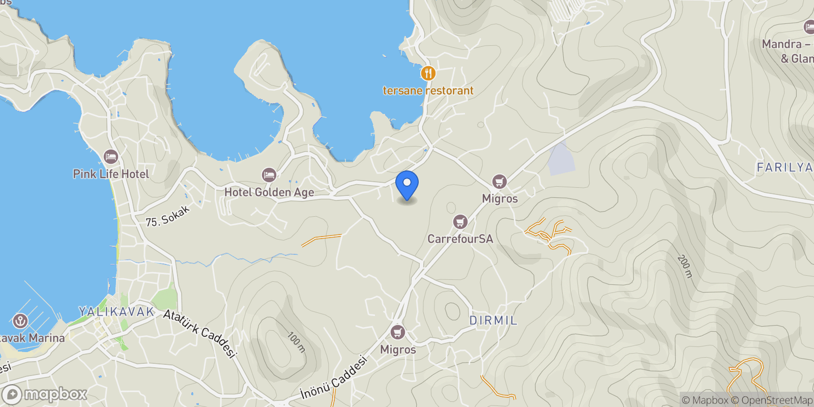 Map showing Yalıkavak, Bodrum, Muğla, Bodrum, Turkey.