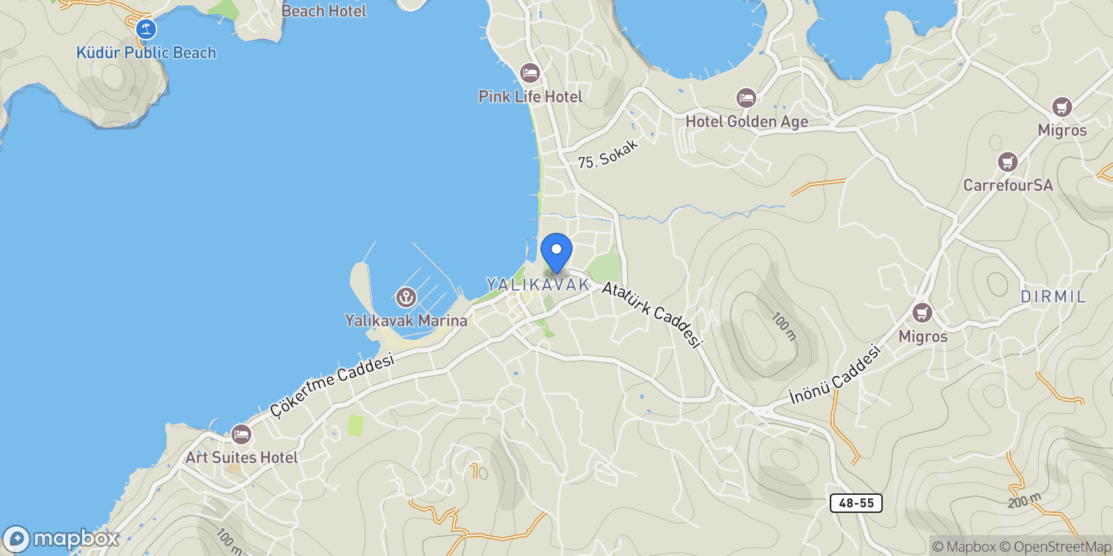Map showing Yalıkavak, Bodrum, Muğla, Yalıkavak, Muğla, Turkey.
