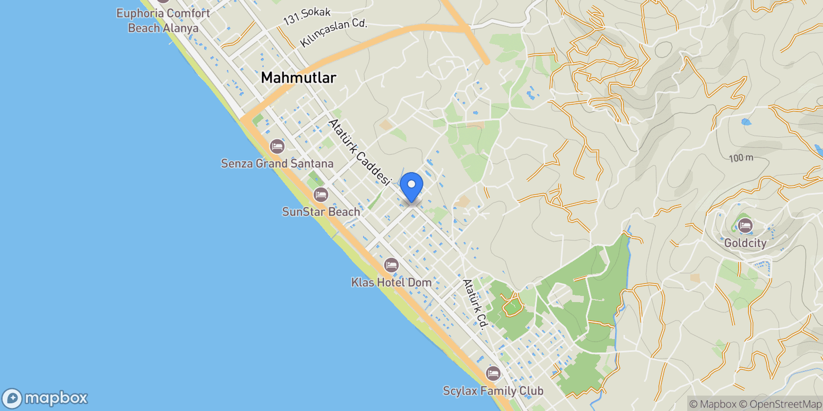 Map showing Mahmutlar, Alanya, Antalya, Mahmutlar, Antalya, Turkey.
