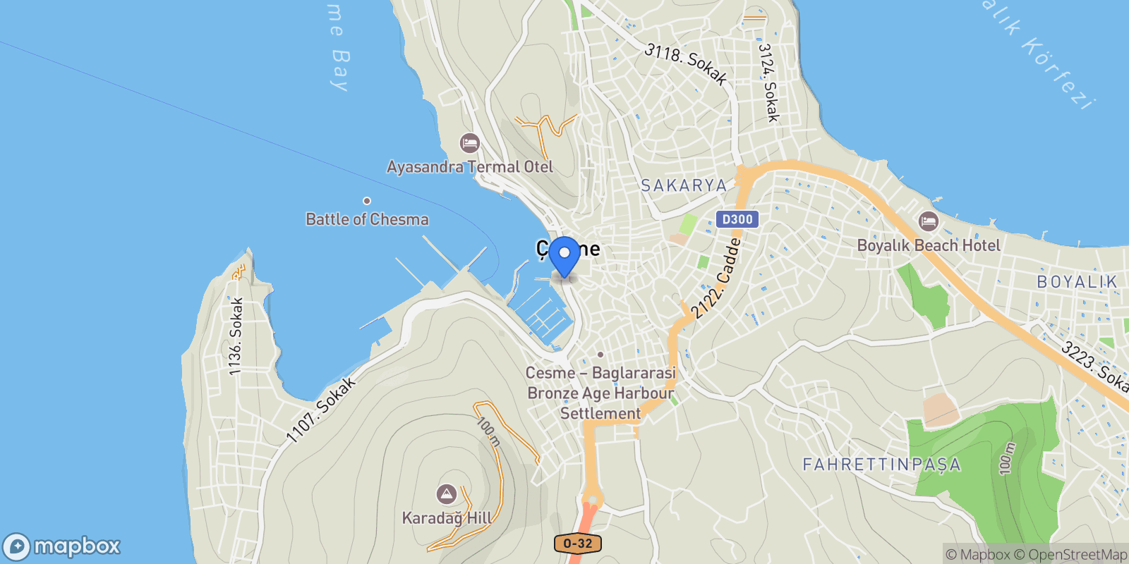 Map showing Alaçatı, Çeşme, İzmir, Çeşme, İzmir, Turkey.
