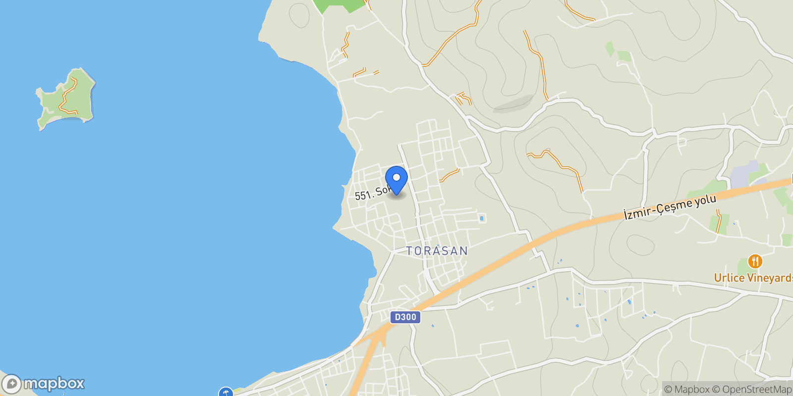 Map showing Torasan, Urla, İzmir, İzmir, Turkey.