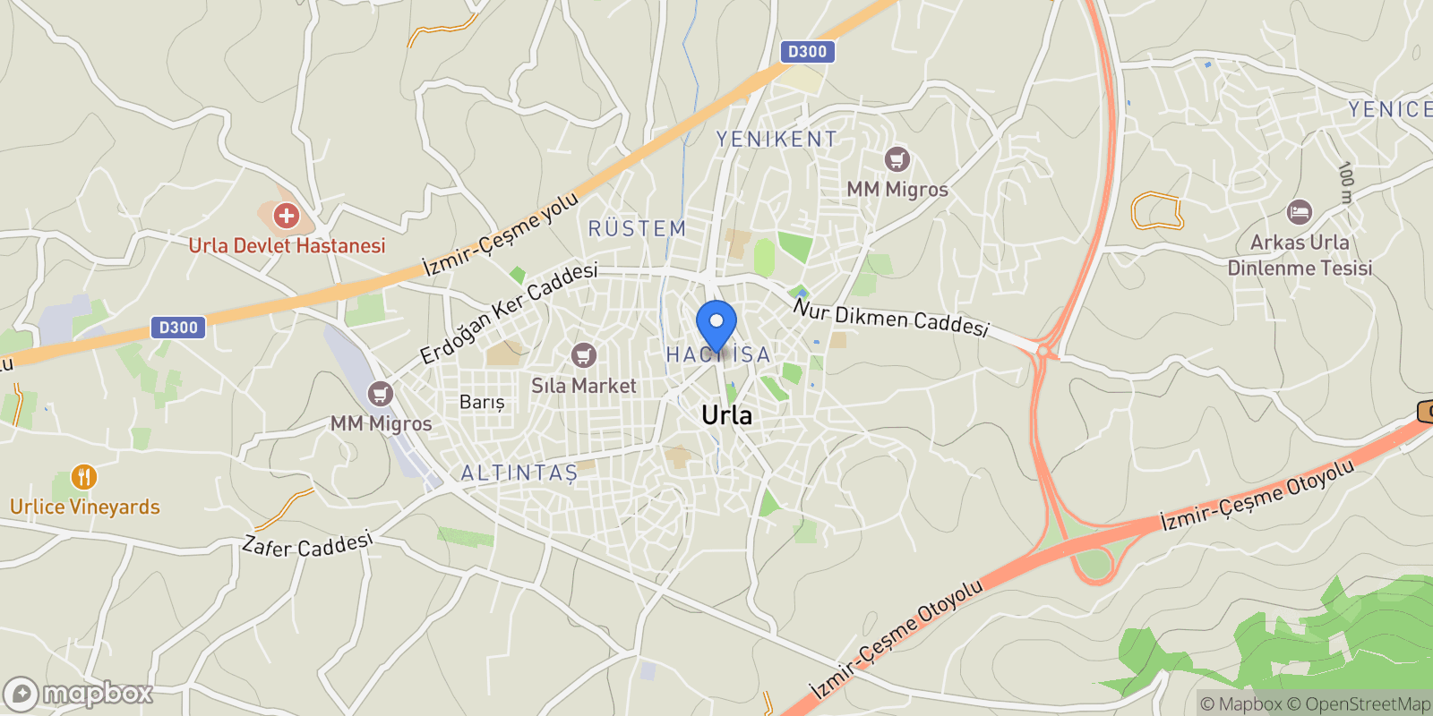 Map showing Yenice, Urla, İzmir, Urla, İzmir, Turkey.