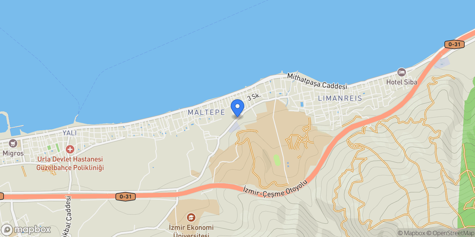 Map showing Maltepe, Güzelbahçe, İzmir, Maltepe, İzmir, Turkey.