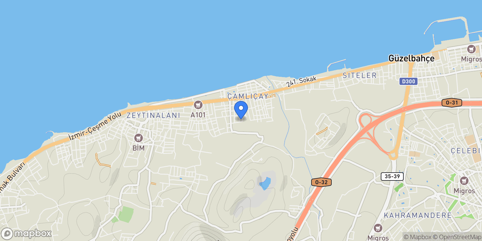 Map showing Çamlıçay, Urla, İzmir, İzmir, Turkey.