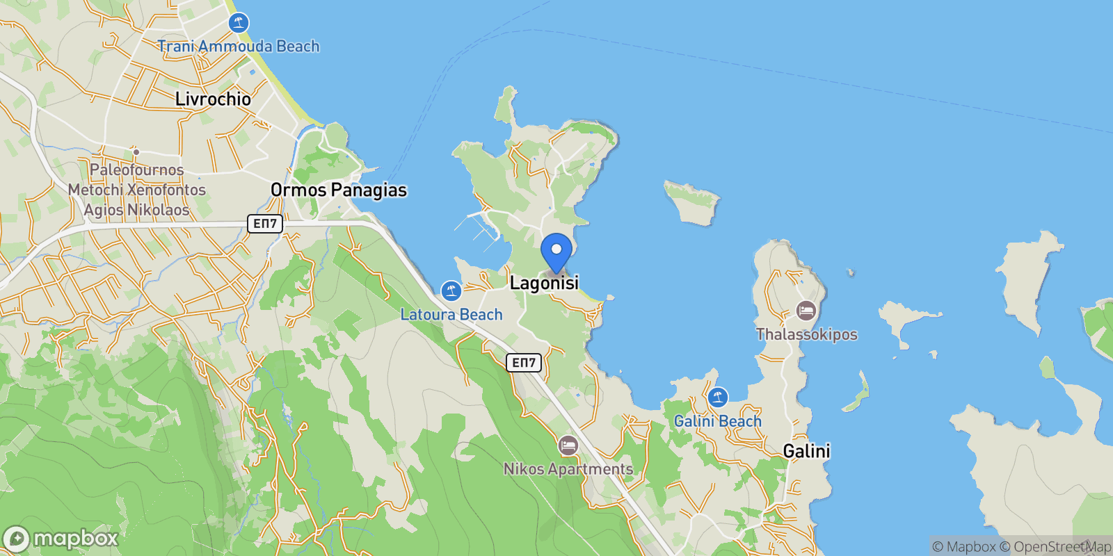 Map showing Lagonisi 630 78, Greece, Sithonia, Macedonia and Thrace, Greece.