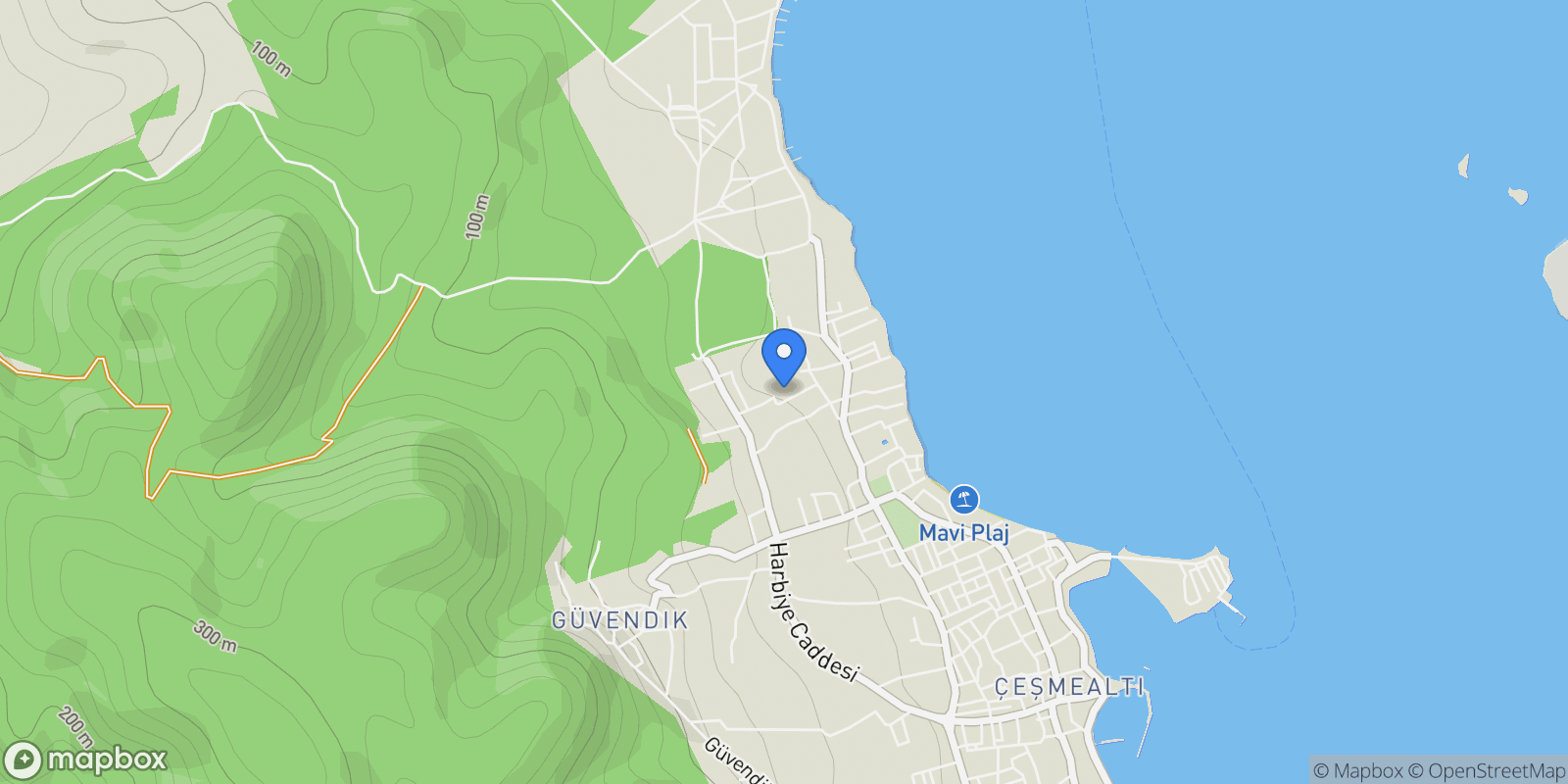 Map showing Güvendik, Urla, İzmir, İzmir, Turkey.
