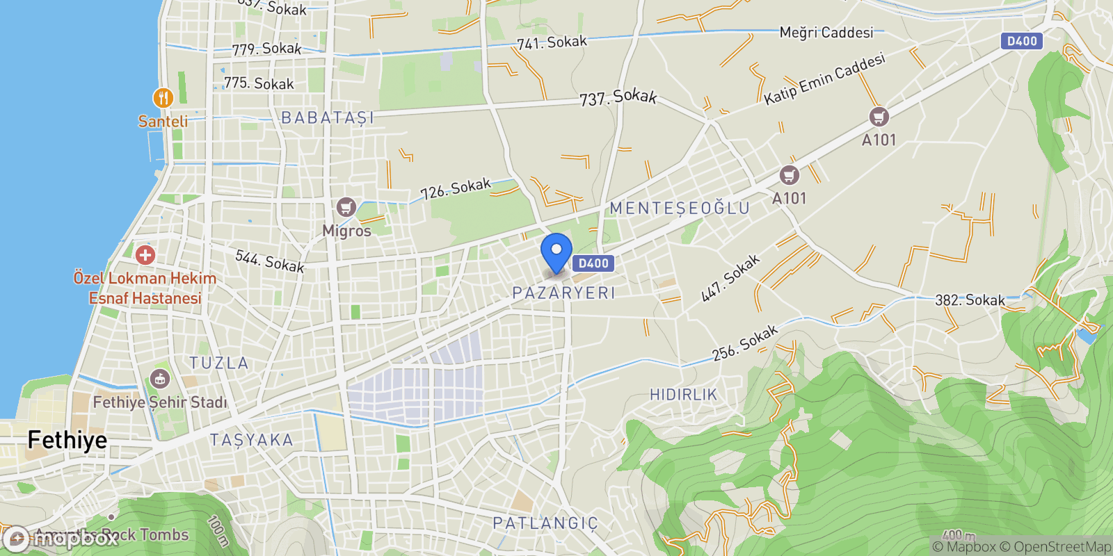 Map showing Ölüdeniz, Fethiye, Muğla, Fethiye, Turkey.
