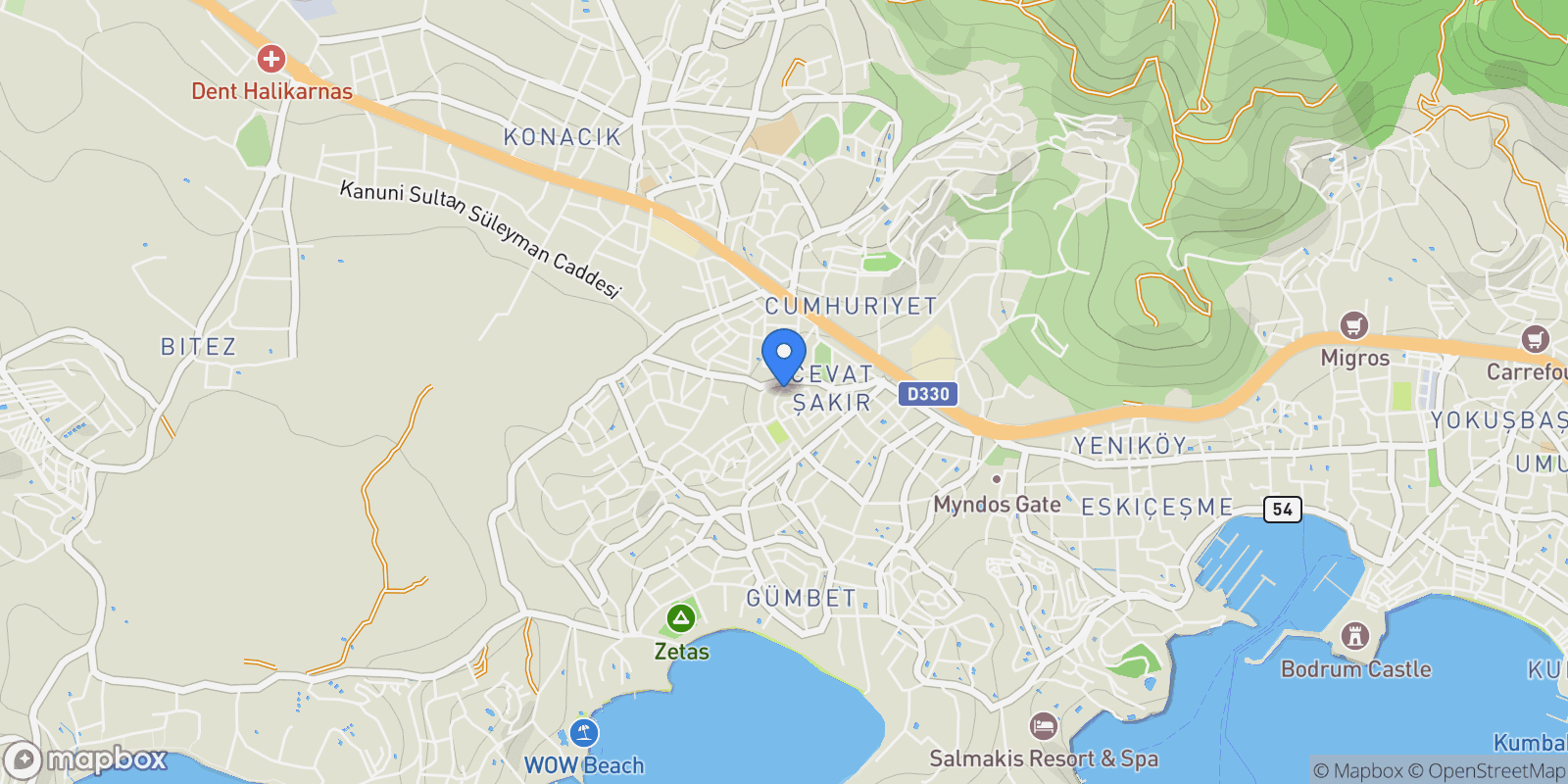 Map showing Bitez, Bodrum, Muğla, Bodrum, Turkey.