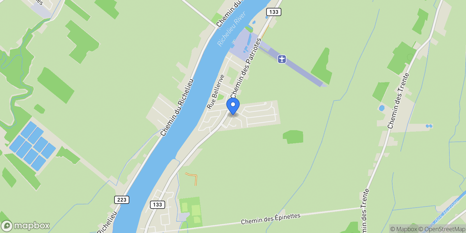 Map showing 21 Rue de l'Oiselet, Saint-Mathias-sur-Richelieu, Quebec, Canada.