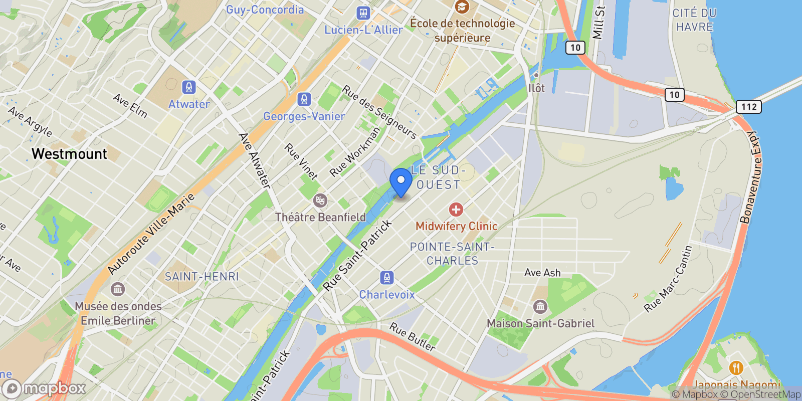 Map showing 2175 Rue St-Patrick 212, Montréal, Quebec, Canada.