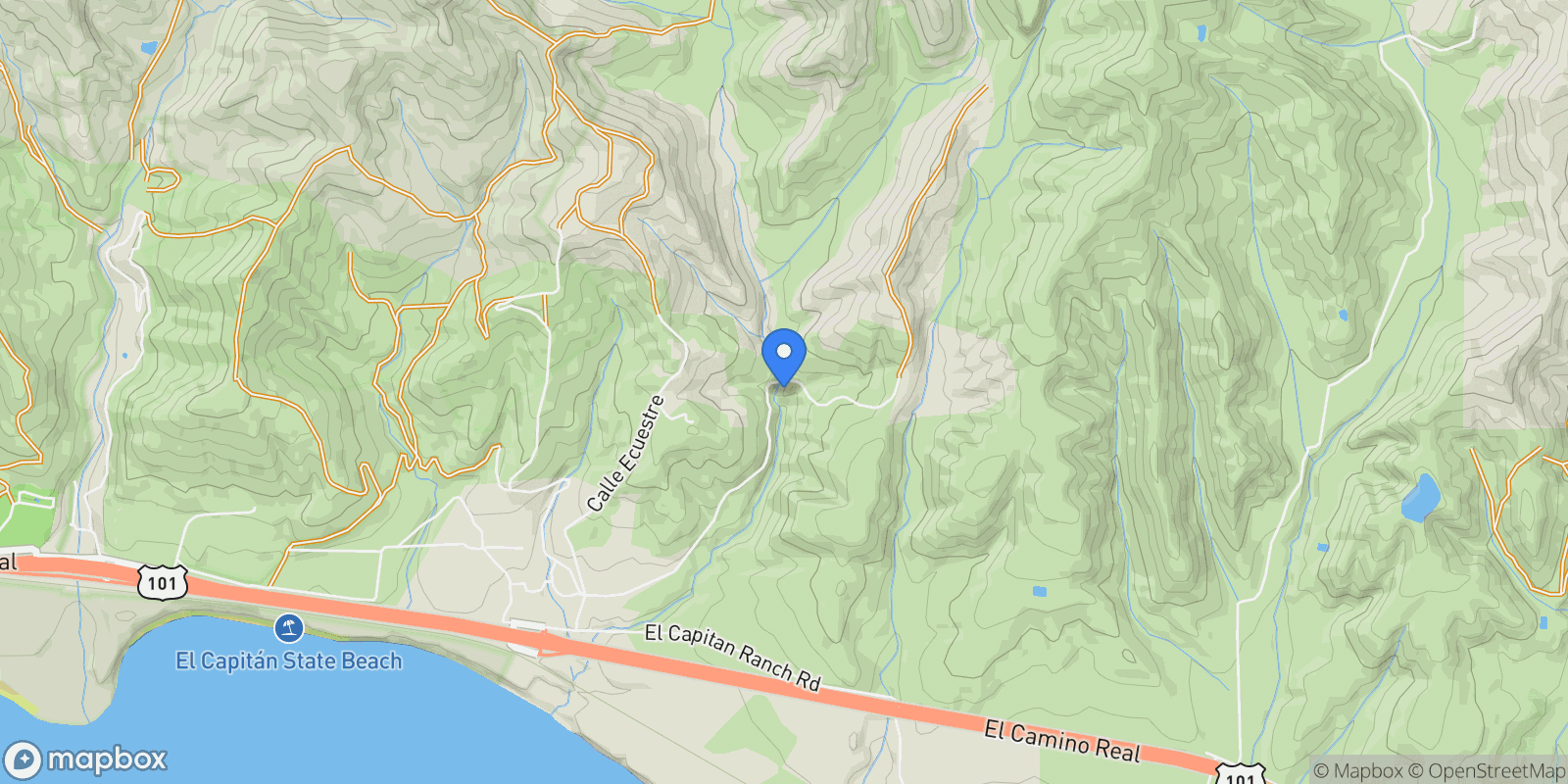 Map showing 10697 Calle Quebrada, Goleta, California, United States.