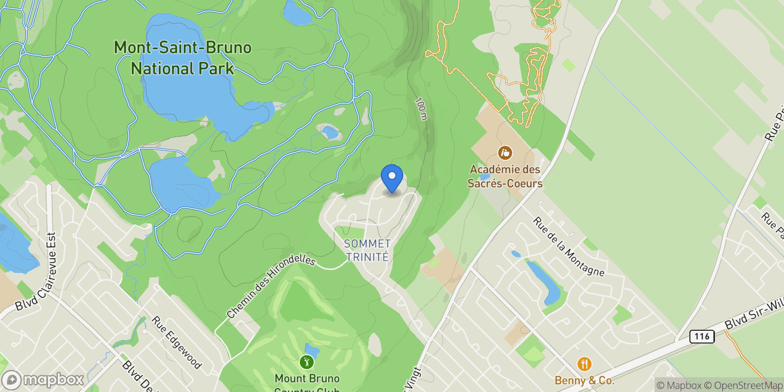 Map showing 910 Place de la Corniche, St-Bruno-de-Montarville, Quebec, Canada.