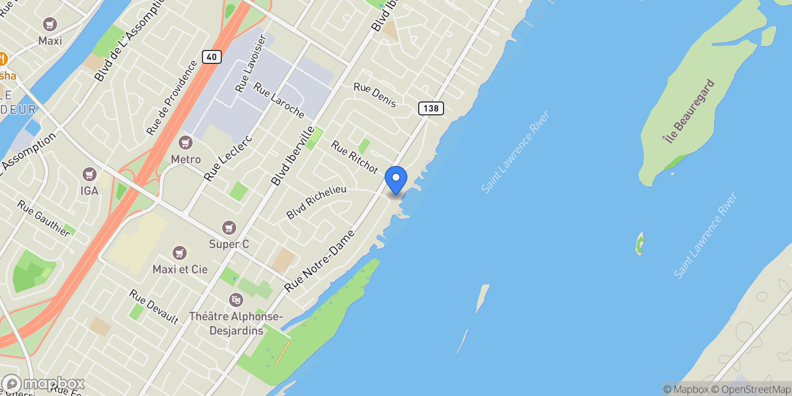 Map showing 624 Rue du Chenal, Repentigny, Quebec, Canada.