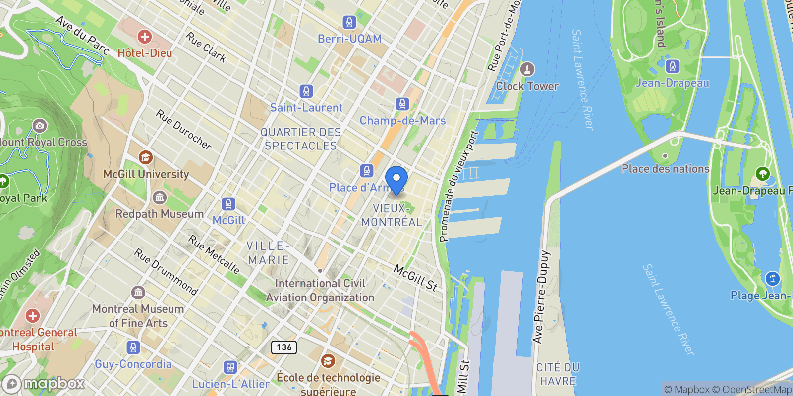 Map showing 750 Côte de la Place-d'Armes 41, Montréal, Quebec, Canada.