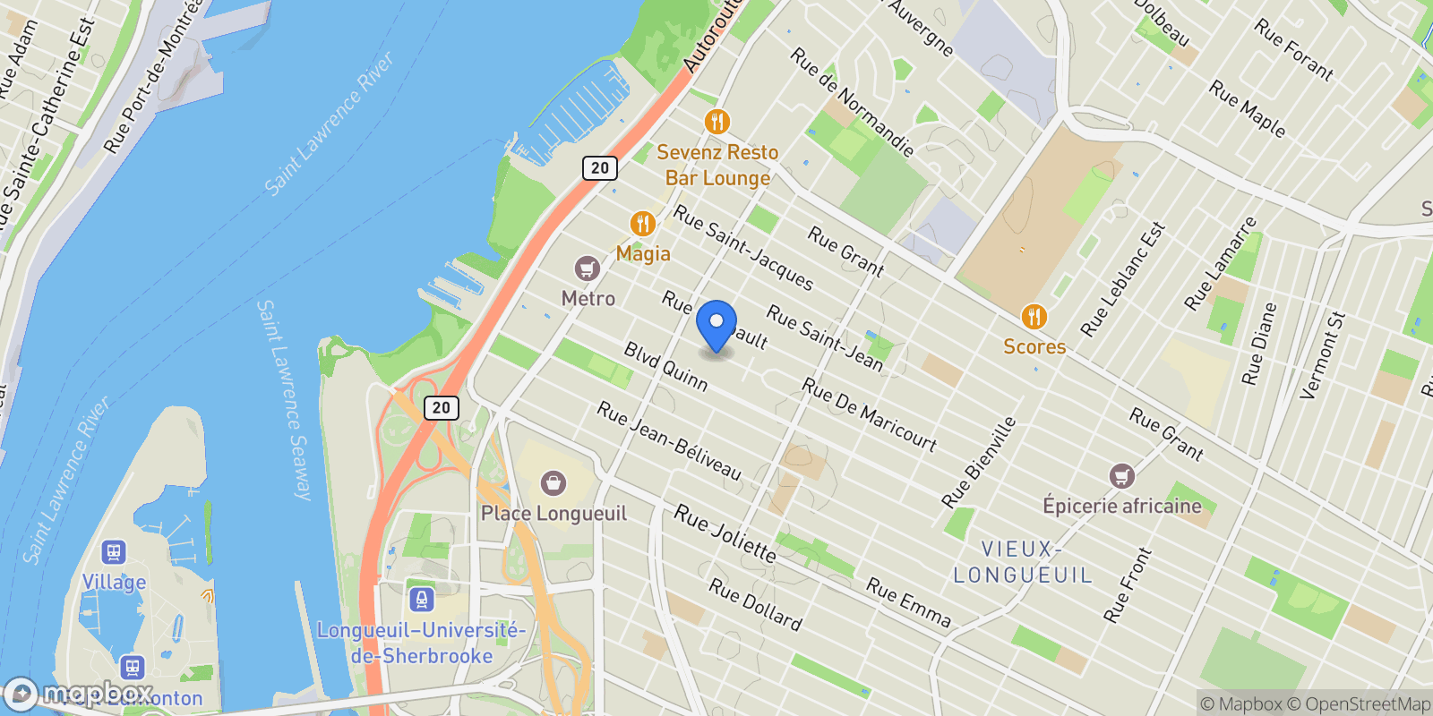 Map showing 485 Rue Labonté, Longueuil, Quebec, Canada.