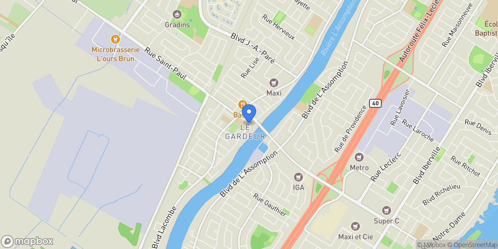 Map showing 415 Rue du Village, Repentigny, Quebec, Canada.