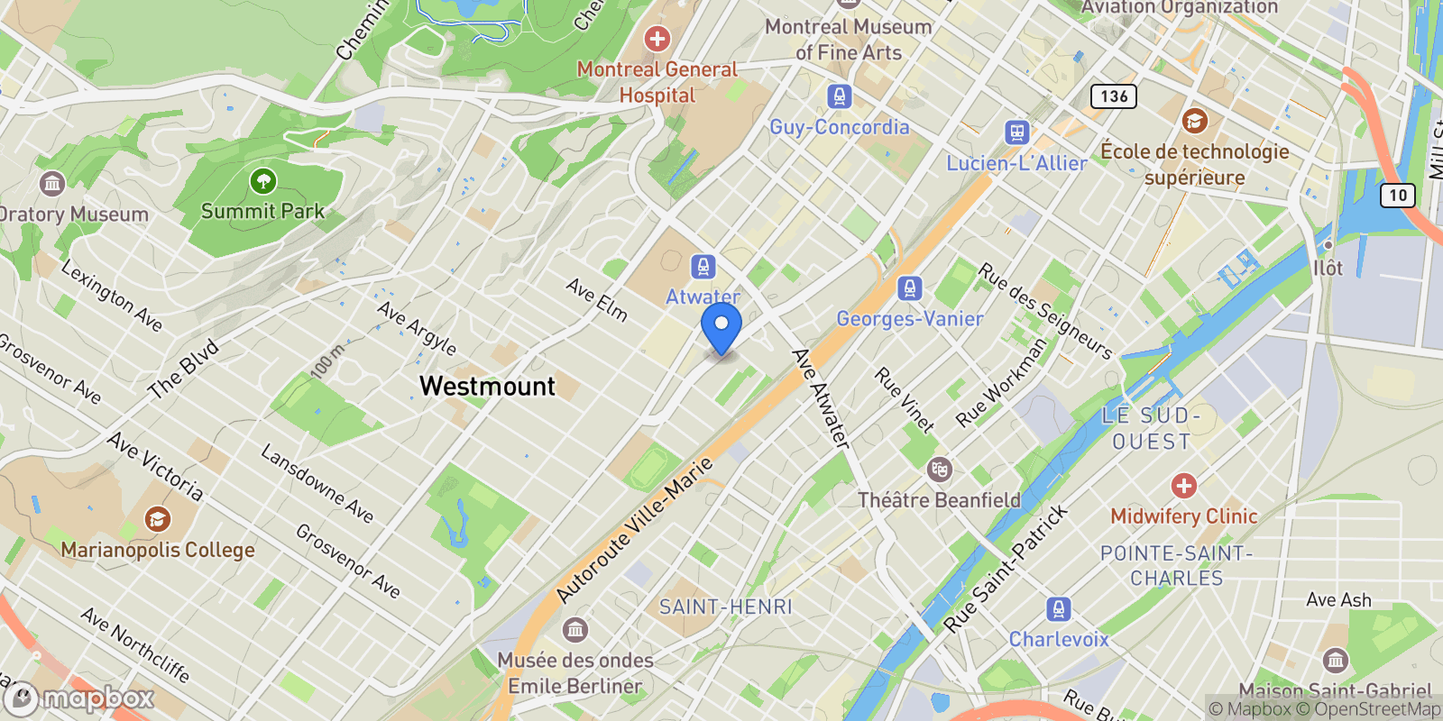 Map showing 4132 Boul. Dorchester O., Westmount, Quebec, Canada.