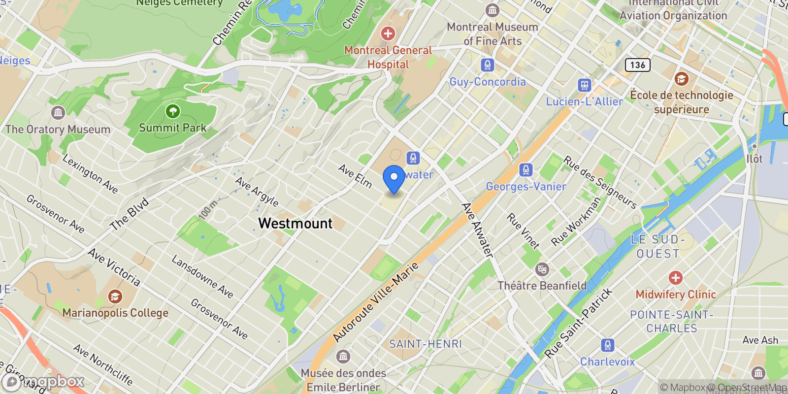 Map showing 2 Rue Westmount-Square 302, Westmount, Quebec, Canada.