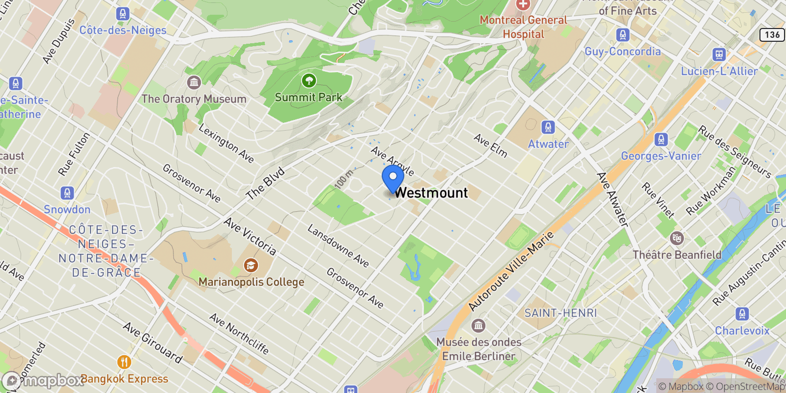 Map showing 38 Av. Church Hill, Westmount, Quebec, Canada.