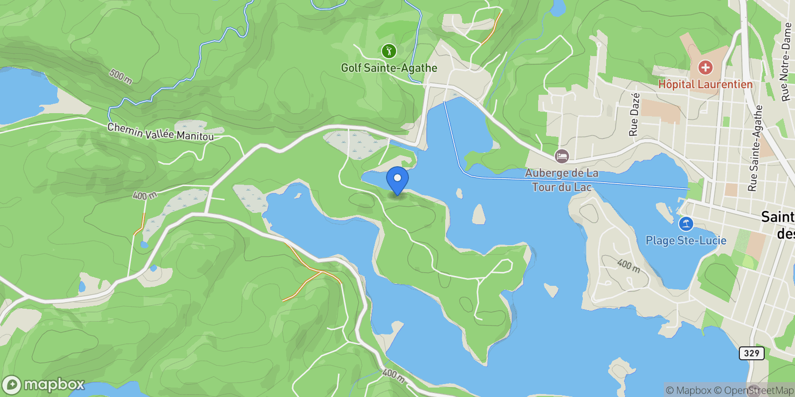 Map showing 2 Ch. de la Pointe-Greenshields, Sainte-Agathe-des-Monts, Quebec, Canada.