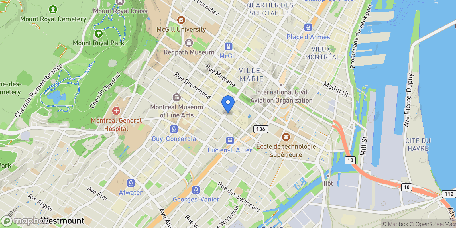 Map showing 1300 Boul. René-Lévesque O. 3904, Montréal, Quebec, Canada.