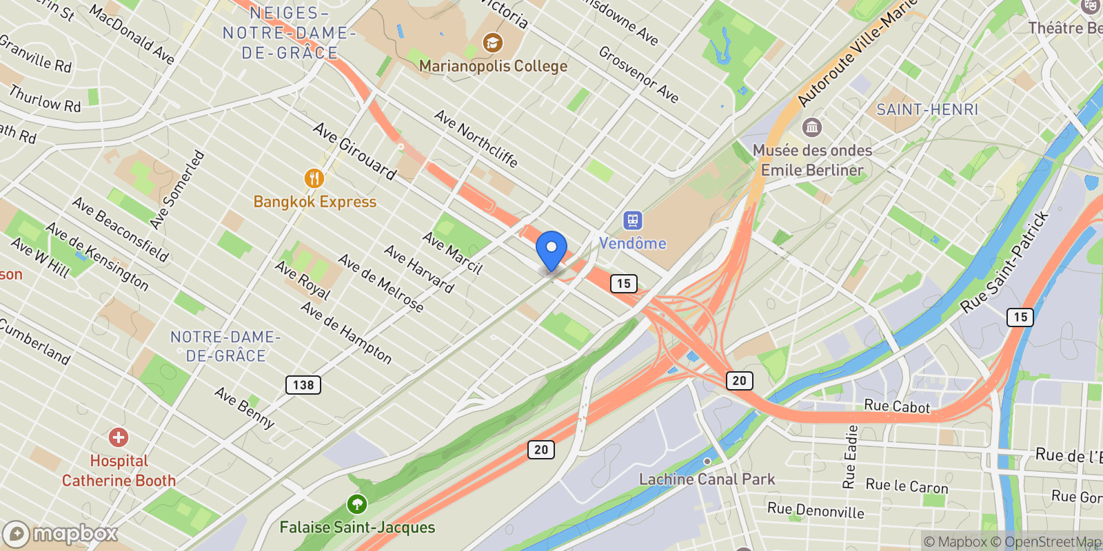 Map showing 1 Boul. De Maisonneuve O. 1802, Montréal, Quebec, Canada.