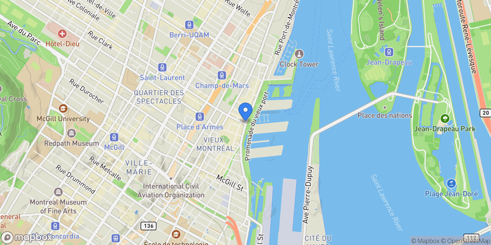 Map showing 3 Rue de la Commune E., Montréal, Quebec, Canada.