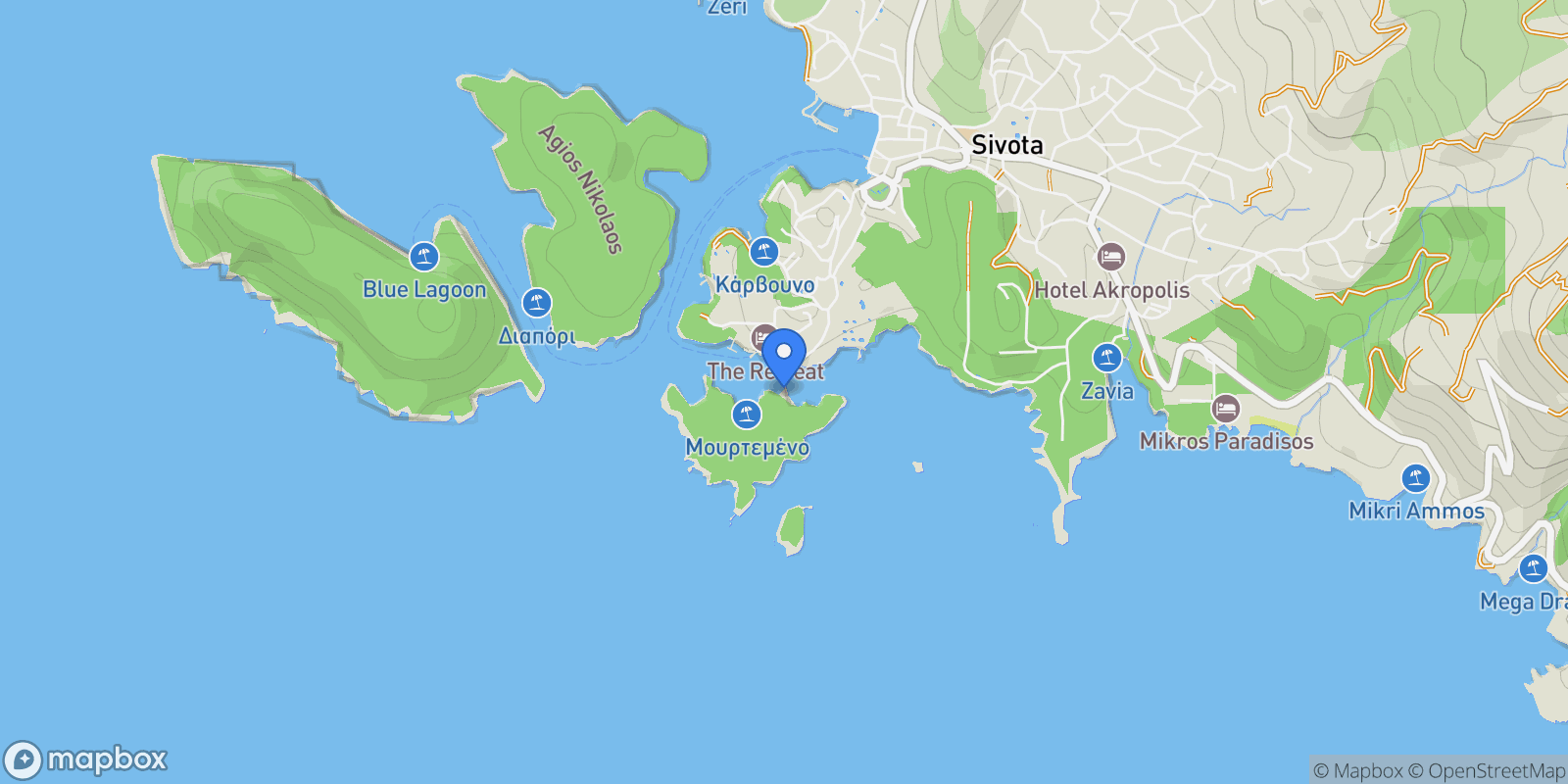 Map showing Bella Vraka Beach, Greece, Igoumenitsa, Epirus and Western Macedonia, Greece.