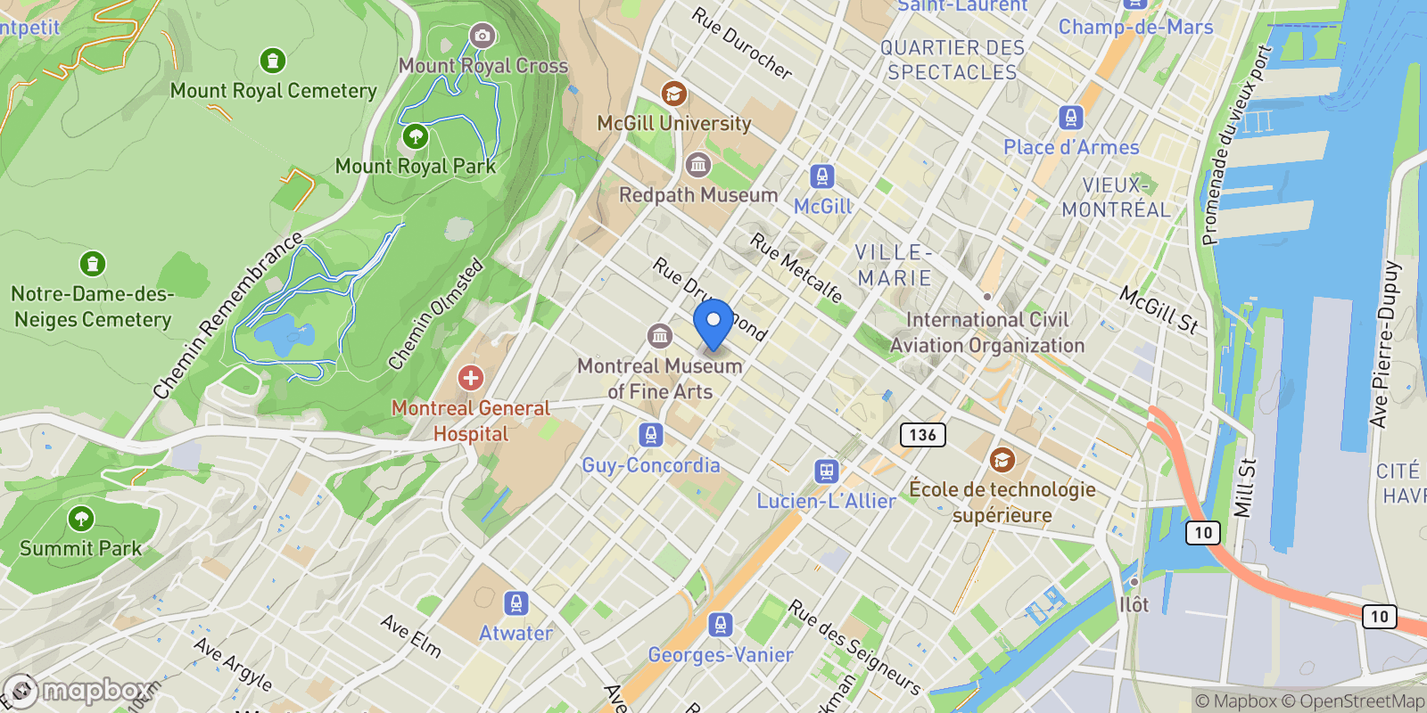 Map showing 1455 Rue Sherbrooke O. 2205, Montréal, Quebec, Canada.