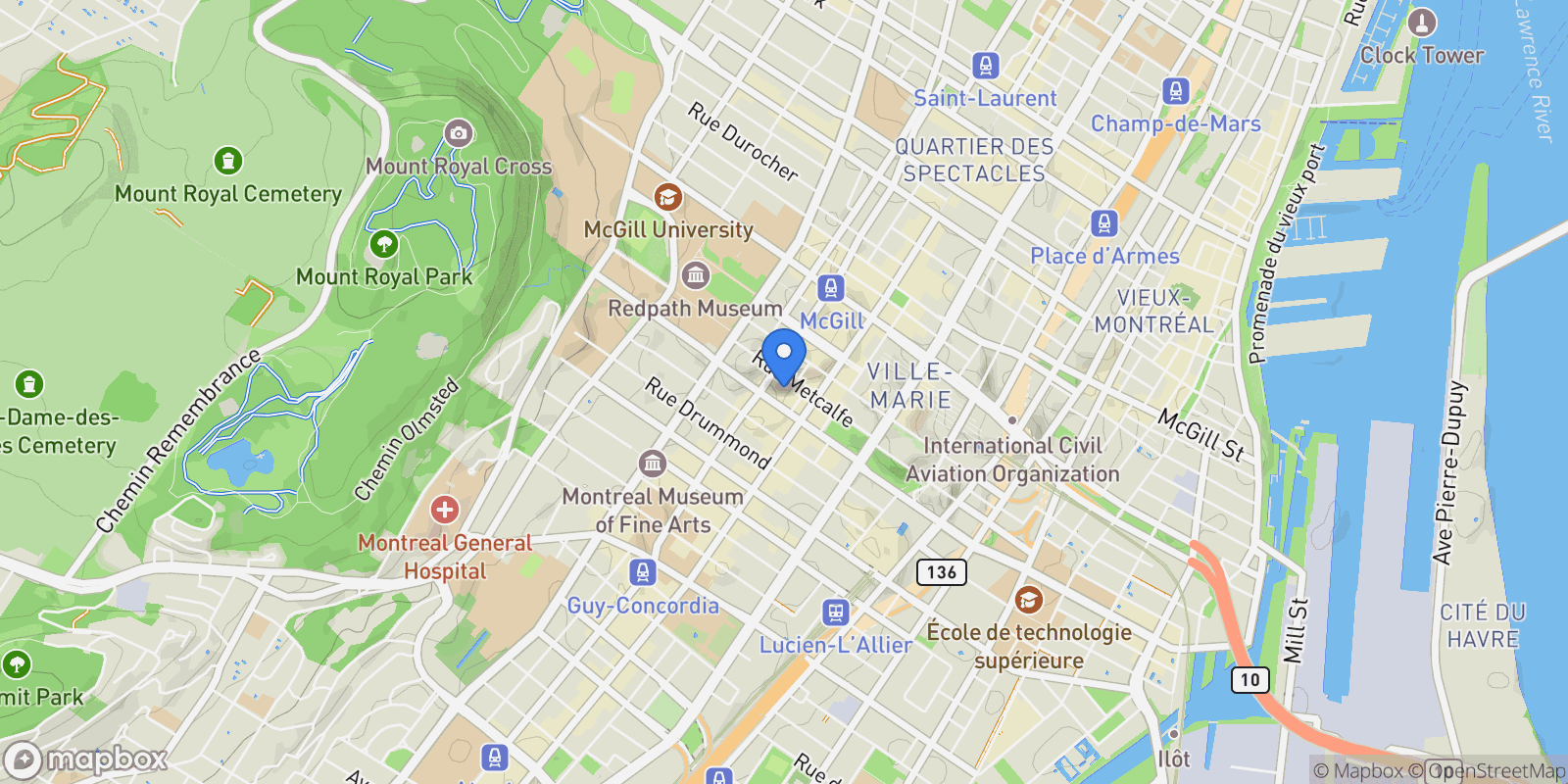 Map showing 1001 Place Mount-Royal 502, Montréal, Quebec, Canada.