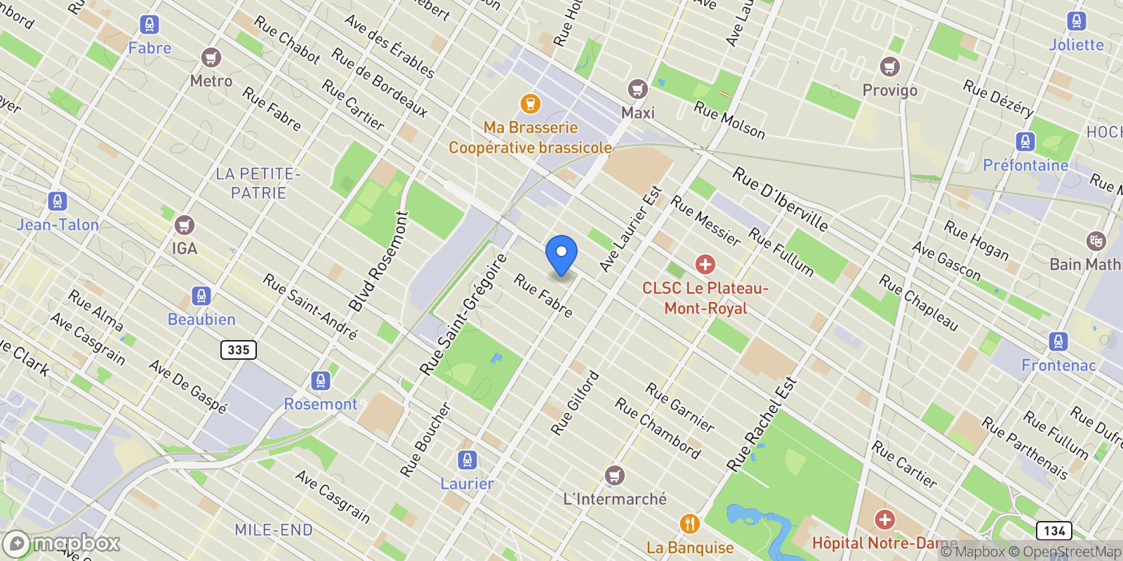 Map showing 5133 Rue Marquette, Montréal, Quebec, Canada.