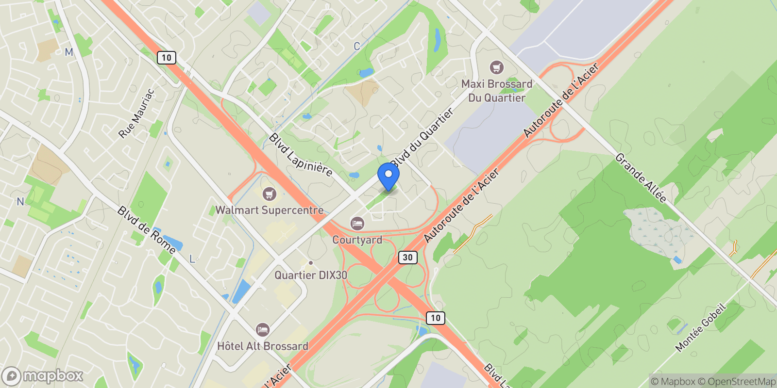 Map showing 605 Rue de l'Escale 602, Brossard, Quebec, Canada.