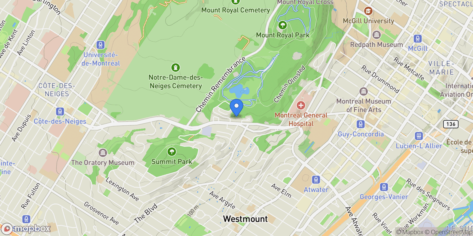 Map showing 14 Place Parkside, Montréal, Quebec, Canada.