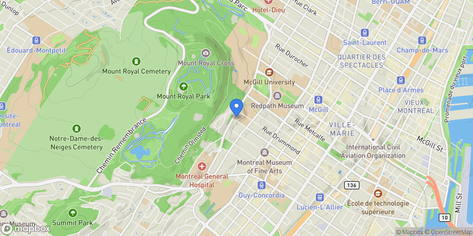 Map showing 1250 Av. des Pins O. 170, Montréal, Quebec, Canada.