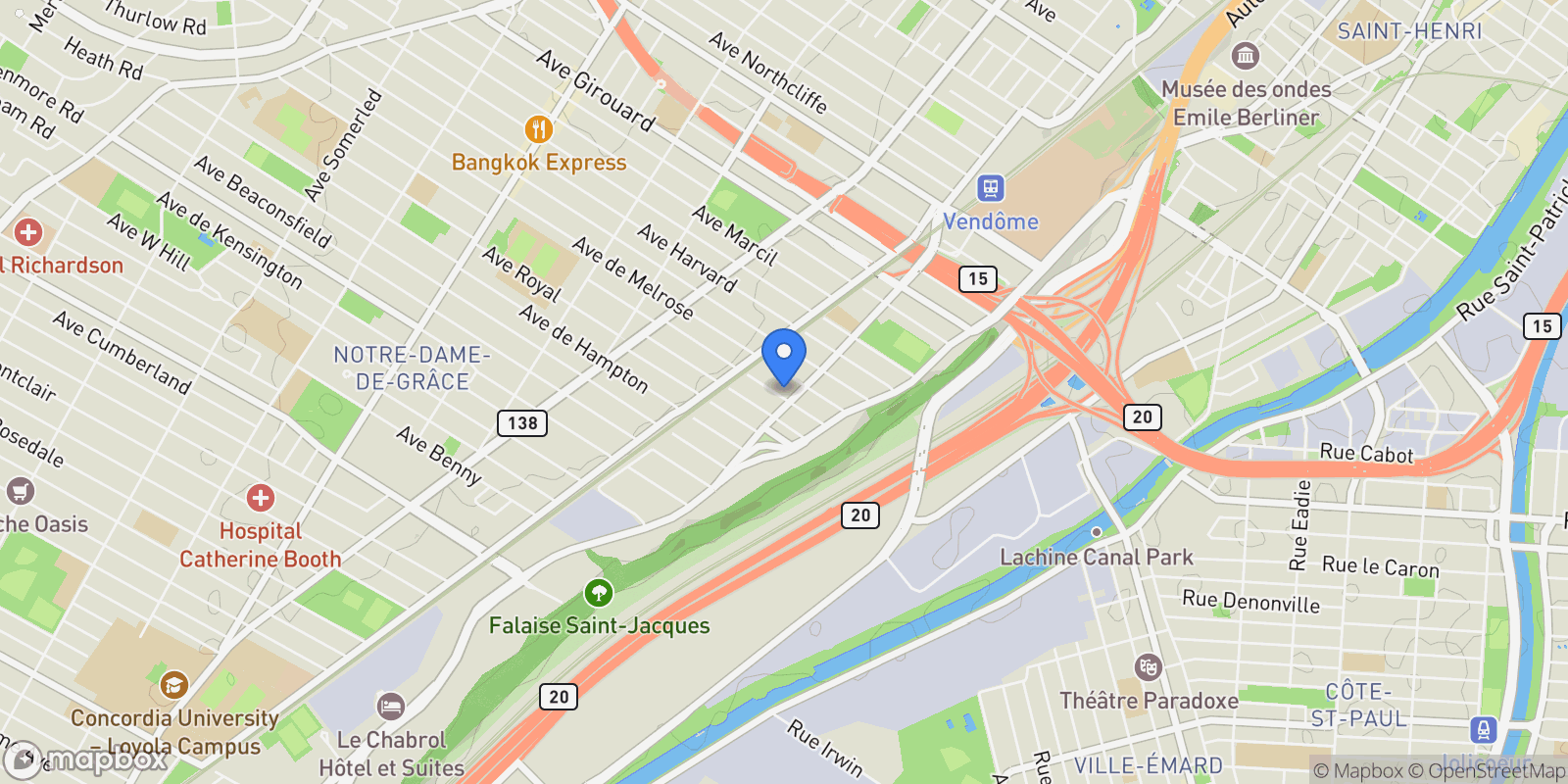 Map showing 2023 2025 Av. Regent, Montréal, Quebec, Canada.