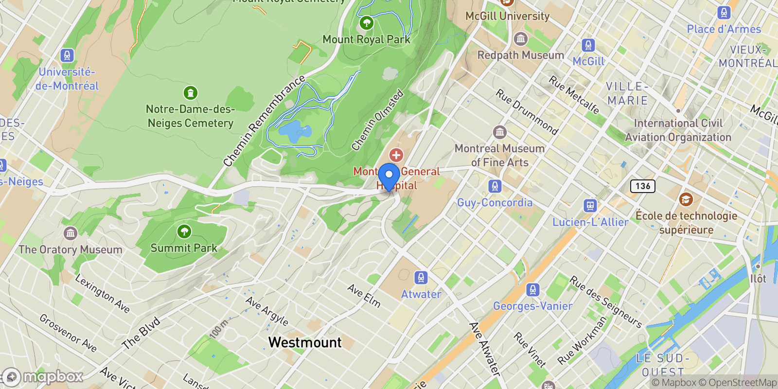 Map showing 1700 Av. du Docteur-Penfield 47, Montréal, Quebec, Canada.