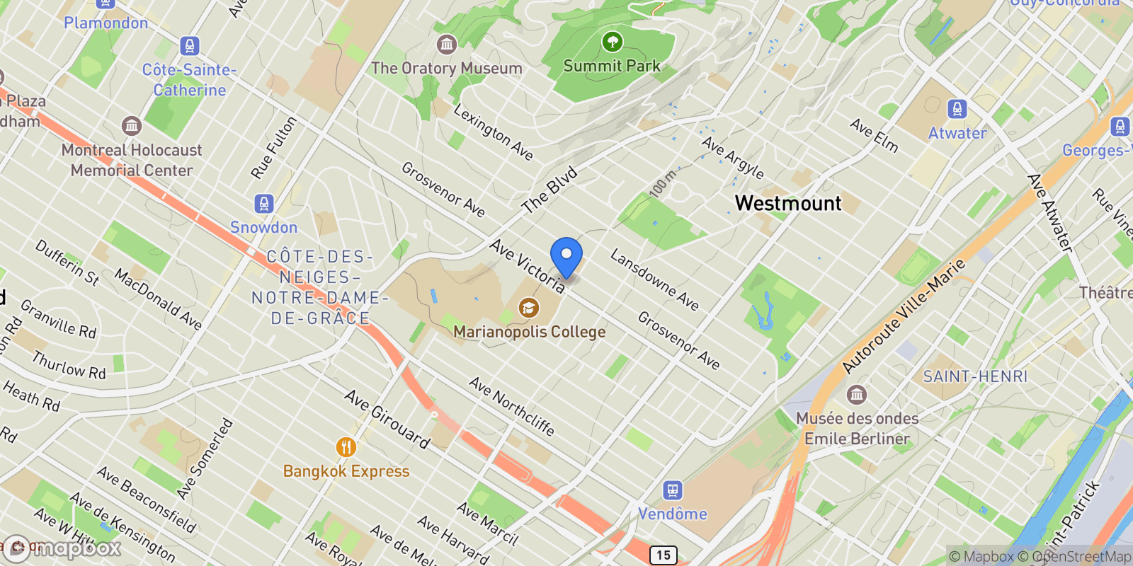 Map showing 595 Av. Victoria, Westmount, Quebec, Canada.