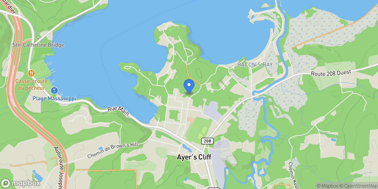 Map showing 265 Rue Rosedale, Ayer's Cliff, Quebec, Canada.
