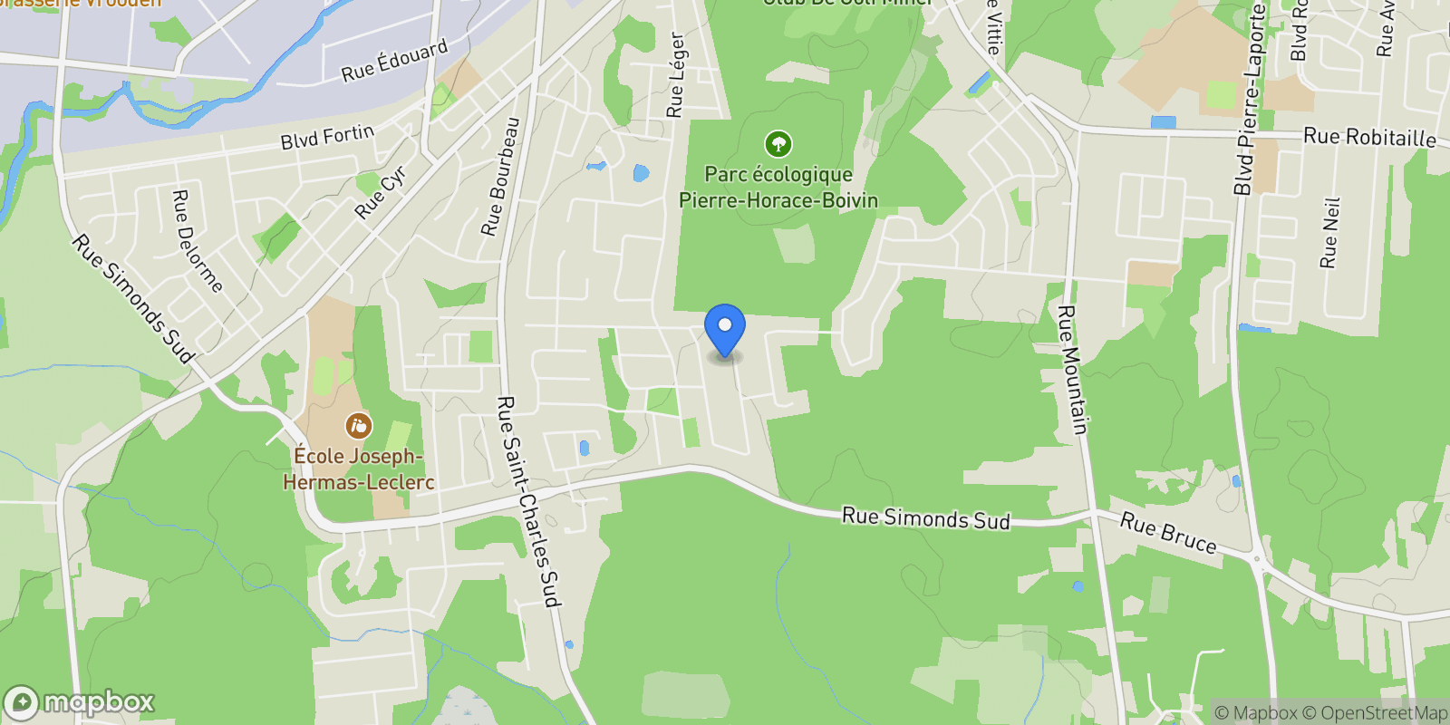 Map showing 240 Rue Harvey, Granby, Quebec, Canada.