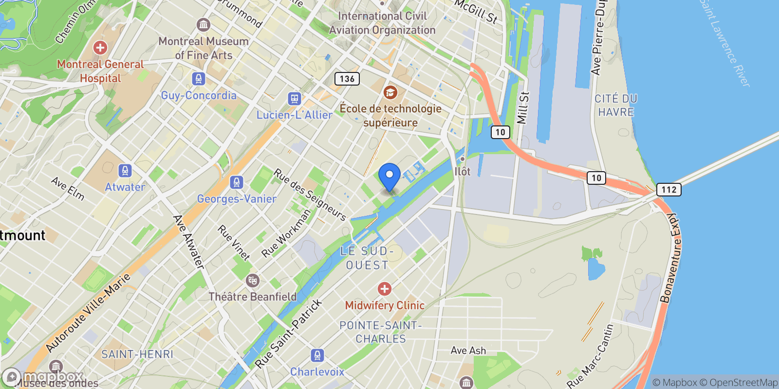 Map showing 1616 Rue des Bassins 401, Montréal, Quebec, Canada.