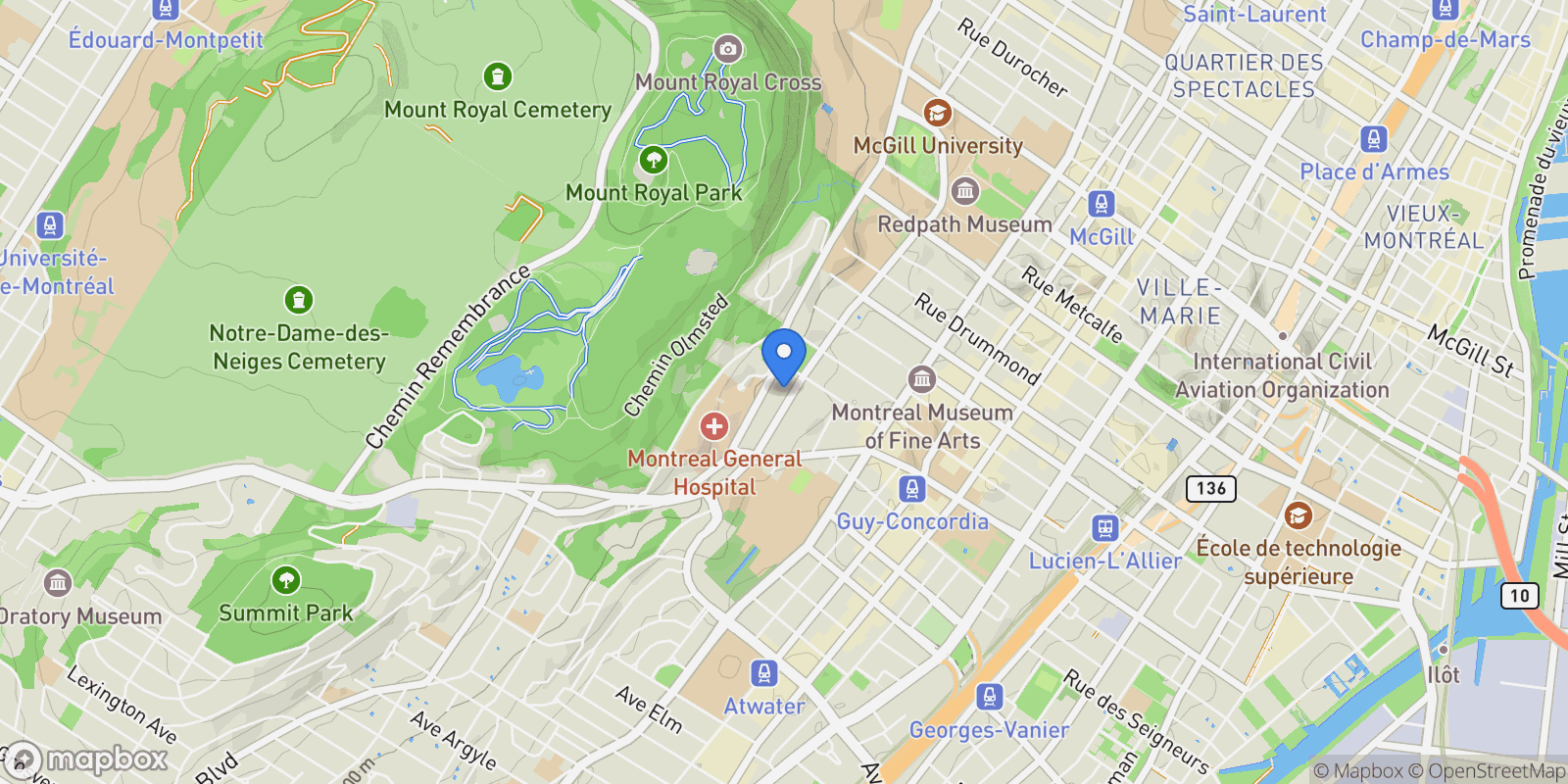 Map showing 1515 Av. du Docteur-Penfield 906, Montréal, Quebec, Canada.