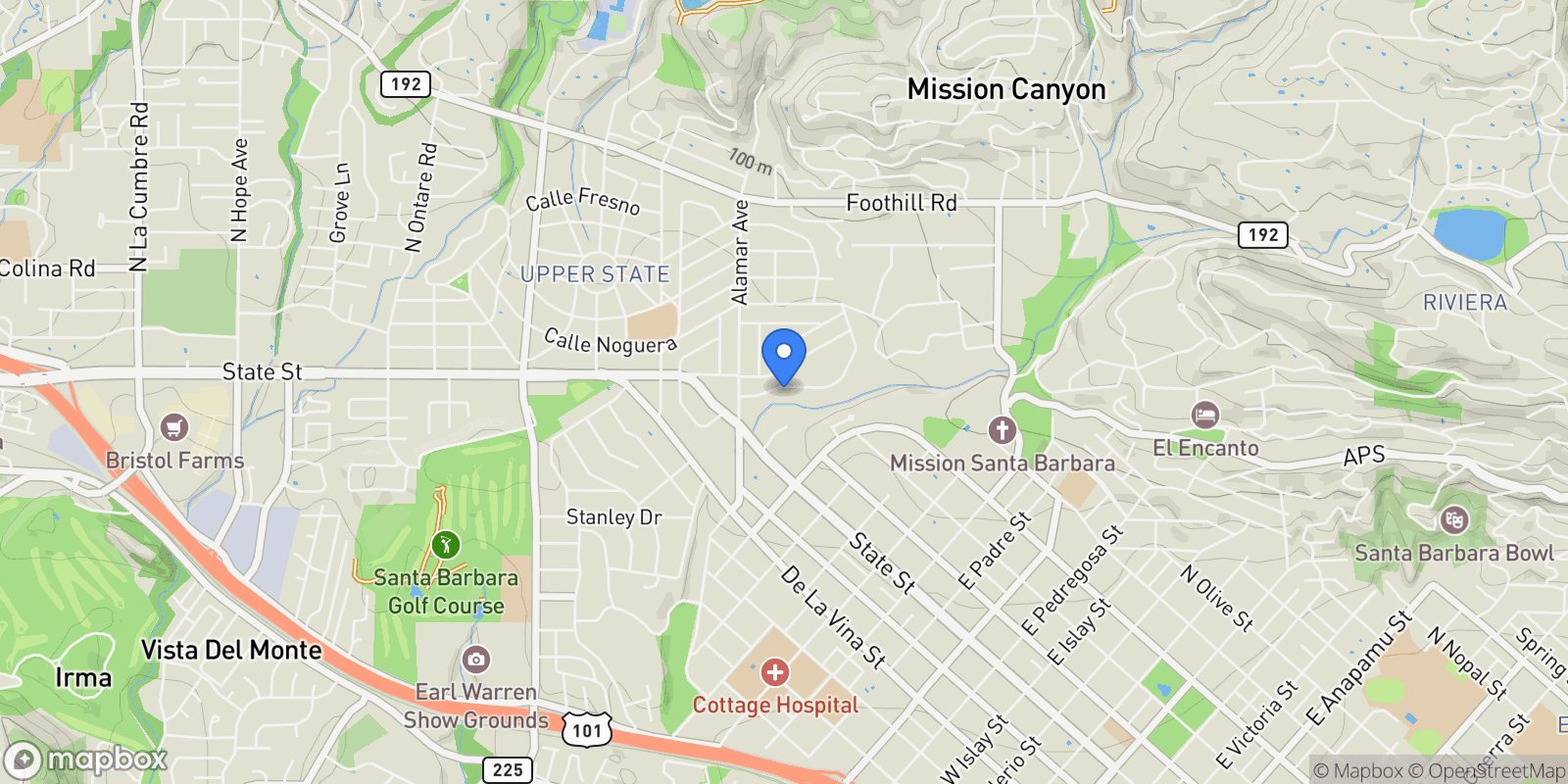 Map showing 2831 Miradero Drive, Santa Barbara, California, United States.